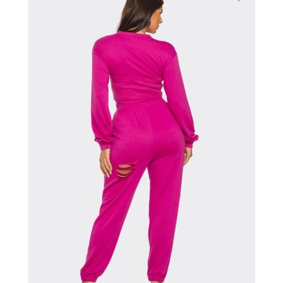 Love J 2-Piece Sweatsuit Pink Sweatshirt + Sweatpants Underwire Size M - Picture 2 of 13